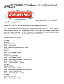 Hyundai HL770 (#1171- ) Wheel Loader Service Repair Manual DOWNLOAD