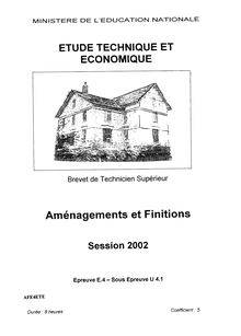 Etudes techniques et économiques 2002 BTS Aménagement - finition