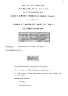 Compréhension d un texte littéraire 1997 Institut d Orthophonie Gabriel Decroix Université Lille 2