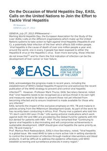 On the Occasion of World Hepatitis Day, EASL Calls on the United Nations to Join the Effort to Tackle Viral Hepatitis