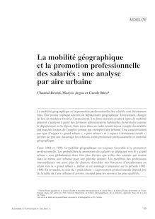 La mobilité géographique et la promotion professionnelle des salariés : une analyse par aire urbaine - article ; n°1 ; vol.336, pg 53-68