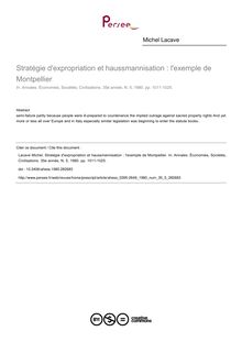 Stratégie d expropriation et haussmannisation : l exemple de Montpellier - article ; n°5 ; vol.35, pg 1011-1025