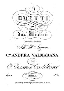 Partition parties complètes, 3 Duos pour 2 violons, Op.4, Castelbarco-Visconti, Cesare