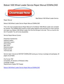 Bobcat 1600 Wheel Loader Service Repair Manual DOWNLOAD
