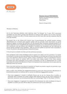 Lettre de Martin Bouygues à Arnaud Montebourg 