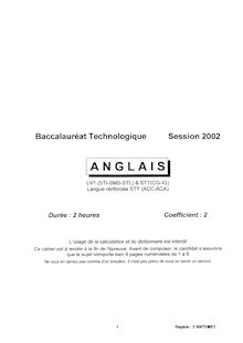 Anglais LV1 2002 Baccalauréat technologique