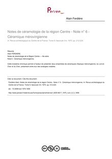Notes de céramologie de la région Centre - Note n° 6 - Céramique mérovingienne - article ; n°3 ; vol.9, pg 212-224