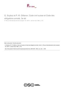 G. Scyboz et P.-R. Gillieron, Code civil suisse et Code des obligations annoté, 3e éd - note biblio ; n°1 ; vol.36, pg 272-272