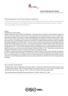 Shakespeare and the Cyprus setting - article ; n°1 ; vol.25, pg 155-160