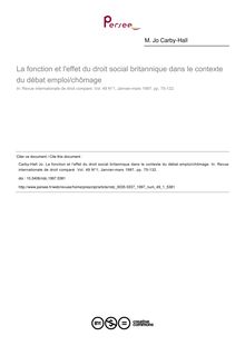 La fonction et l effet du droit social britannique dans le contexte du débat emploi/chômage - article ; n°1 ; vol.49, pg 75-132