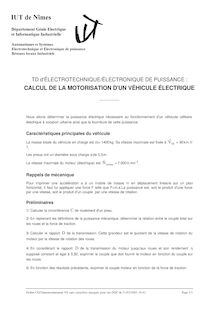 CALCUL DE LA MOTORISATION D UN VÉHICULE ÉLECTRIQUE