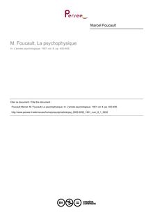 M. Foucault, La psychophysique - compte-rendu ; n°1 ; vol.8, pg 400-408