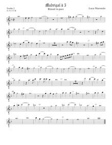 Partition viole de gambe aigue 2, octave aigu clef, madrigaux pour 5 voix par Luca Marenzio