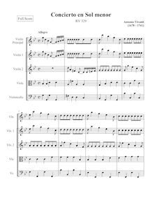 Partition , Allegro, violon Concerto en G Minor, RV 329, G minor par Antonio Vivaldi