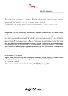 Dono unum hominem meum. Désignations de la dépendance du XIe au XIIIe siècle en Languedoc occidental - article ; n°1 ; vol.111, pg 51-60