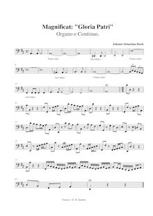 Partition orgue et Continuo,Magnificat: "Gloria Patri" Organo e Continuo par Johann Sebastian Bach