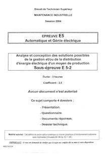 Génie électrique 2004 BTS Maintenance industrielle