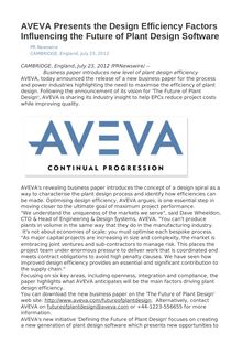 AVEVA Presents the Design Efficiency Factors Influencing the Future of Plant Design Software