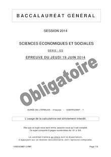 Sujet bac 2014 - Série ES - Sciences économiques et sociales (obligatoire)
