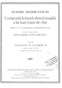 Partition complète, Liturgie No.3, F major, Mandyczewski, Eusebius