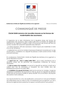 Cécile Duflot annonce de nouvelles mesures sur les travaux de modernisation des ascenseurs