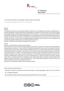 La transmission sociale chez les primates - article ; n°3 ; vol.93, pg 427-439