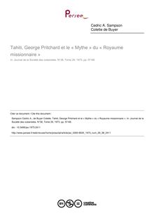 Tahiti, George Pritchard et le « Mythe » du « Royaume missionnaire » - article ; n°38 ; vol.29, pg 57-68