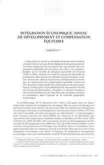Intégration économique, niveau de développement et compensation équitable - article ; n°188 ; vol.47, pg 883-905