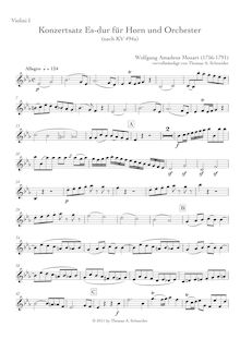 Partition violons I, cor Concerto, Konzertsatz, E major, Mozart, Wolfgang Amadeus