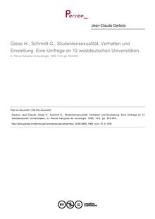 Giese H., Schmidt G., Studentensexualität. Verhalten und Einstellung. Eine Umfrage an 12 westdeutschen Universitäten.  ; n°4 ; vol.10, pg 543-544