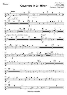 Partition flûtes, Overture en G minor, G Minor, Bruckner, Anton