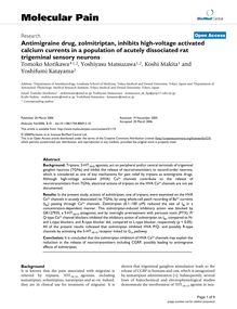 Antimigraine drug, zolmitriptan, inhibits high-voltage activated calcium currents in a population of acutely dissociated rat trigeminal sensory neurons