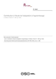Contribution à l étude de l adaptation à l apprentissage - article ; n°1 ; vol.6, pg 75-83