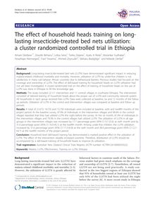 The effect of household heads training on long-lasting insecticide-treated bed nets utilization: a cluster randomized controlled trial in Ethiopia