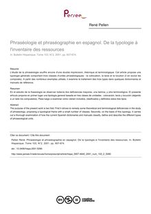 Phraséologie et phraséographie en espagnol. De la typologie à l inventaire des ressources - article ; n°2 ; vol.103, pg 607-674