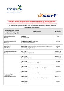 liste des produits éclaircissants de la peau non conformes et dangereux identifiés en France 16/11/2011