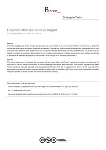 L appropriation du rap et du reggae - article ; n°1 ; vol.77, pg 109-126