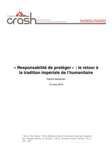 « Responsabilité de protéger » : le retour à la tradition ...