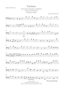 Partition Bassi (bassons, violoncelles, Basses), Fanfares pour des Trompettes, Timbales, Violons et Hautbois. Première Suitte