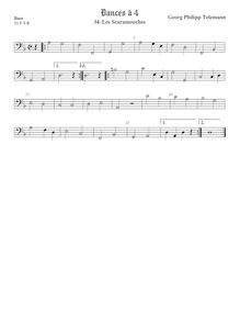 Partition viole de basse, basse clef, Les Scaramouches, Telemann, Georg Philipp