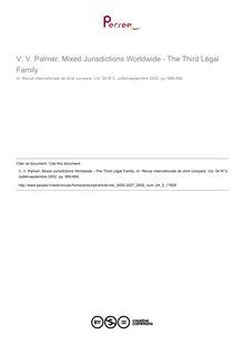 V. Palmer, Mixed Jurisdictions Worldwide - The Third Légal Family - note biblio ; n°3 ; vol.54, pg 889-894