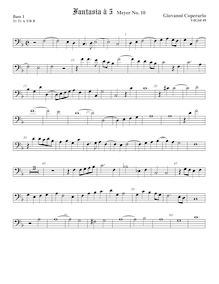 Partition viole de basse 1, basse clef, Fantasia pour 5 violes de gambe, RC 72