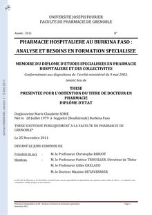 Pharmacie Hospitalière au BF Analyse et besoins en formation spécialisée Page Novembre