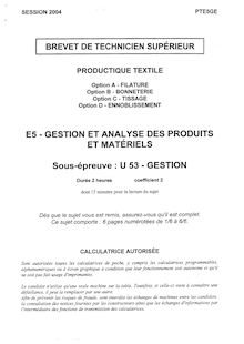 Gestion 2004 BTS Productique - textile