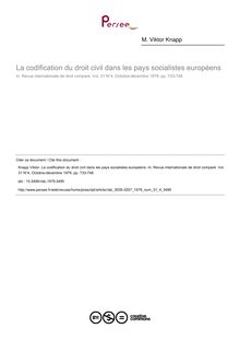 La codification du droit civil dans les pays socialistes européens - article ; n°4 ; vol.31, pg 733-748