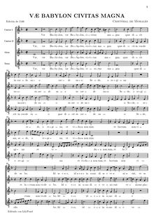 Partition choral Score, Vae Babylon civitas magna, Morales, Cristóbal de