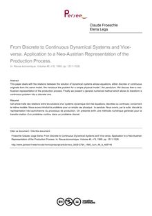 From Discrete to Continuous Dynamical Systems and Vice-versa. Application to a Neo-Austrian Representation of the Production Process.  - article ; n°6 ; vol.46, pg 1511-1526