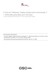 A. Cicu et F. Messineo, Trattato di diritto civile e commerciale, T. I : Diritto délia personalità, par A. De Cupis - note biblio ; n°2 ; vol.14, pg 454-456