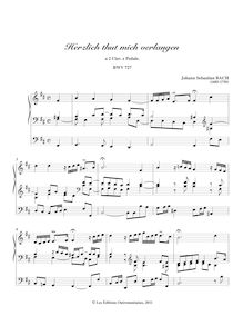Partition complète, choral préludes, Bach,Herzlich thut mich verlangen