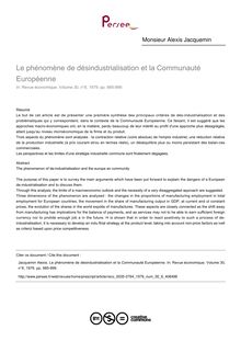 Le phénomène de désindustrialisation et la Communauté Européenne - article ; n°6 ; vol.30, pg 985-999